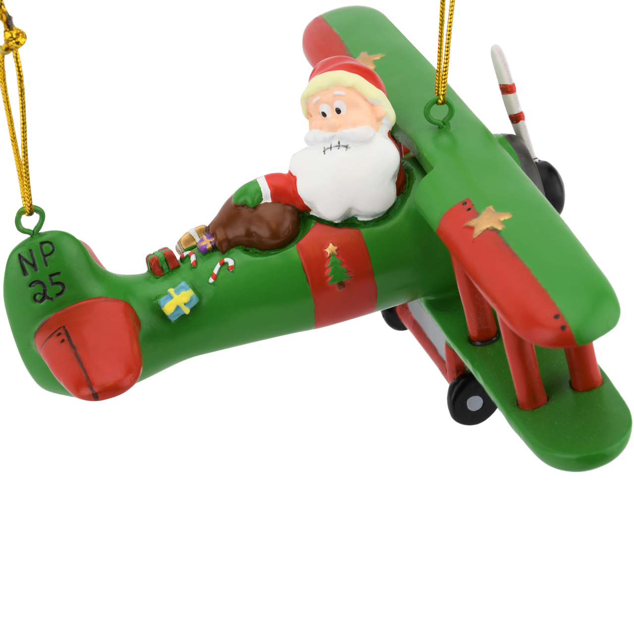 Large 6&#x22; Funny Aviator Santa Flying Plane Losing Presents Ornament